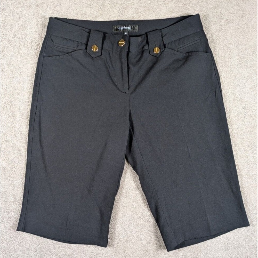 Daisy Fuentes Black Bermuda Shorts with Gold-Tone Button Details